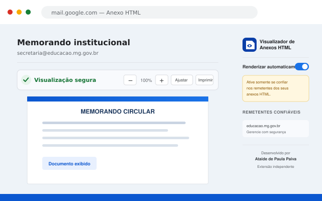 Demonstração do Visualizador de Anexos HTML funcionando no Gmail